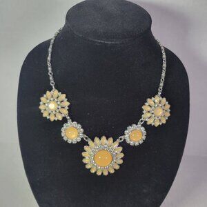 Lia Sophia Yellow & Silver Floral Sunflower Statement Necklace
